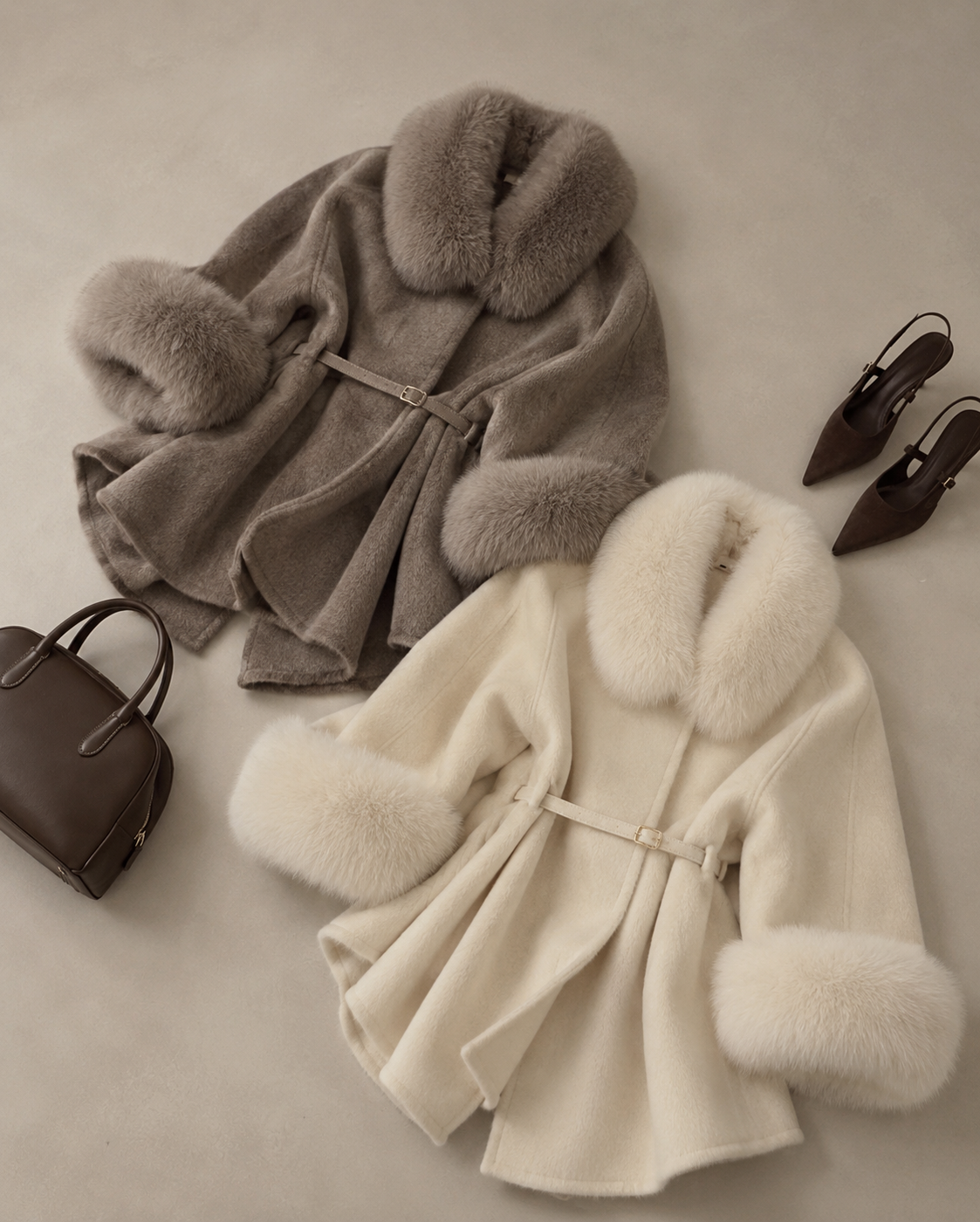 The Vivienne Cape Coat - Ivory · Taupe